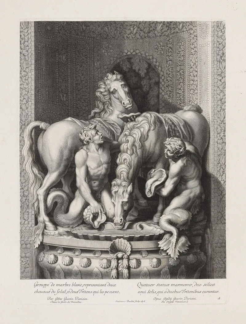 White Marble Scene Representing Two Horses Of The Sun And Two Tritons Thinking Of Them