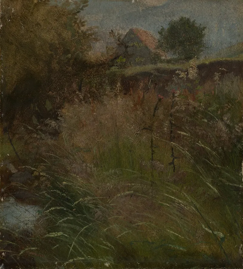 Wiese Im Hintergrund Ein Bauernhaus