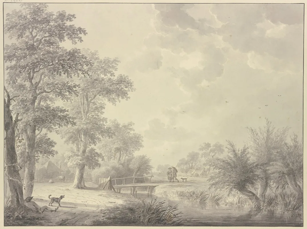 Wiesengrund Mit Gebusch Und Baumen Uber Einen Graben Fuhrt Ein Steeg Mit Einer Tur Rechts Drei Weiden by Abraham Teerlink - Canvas Print