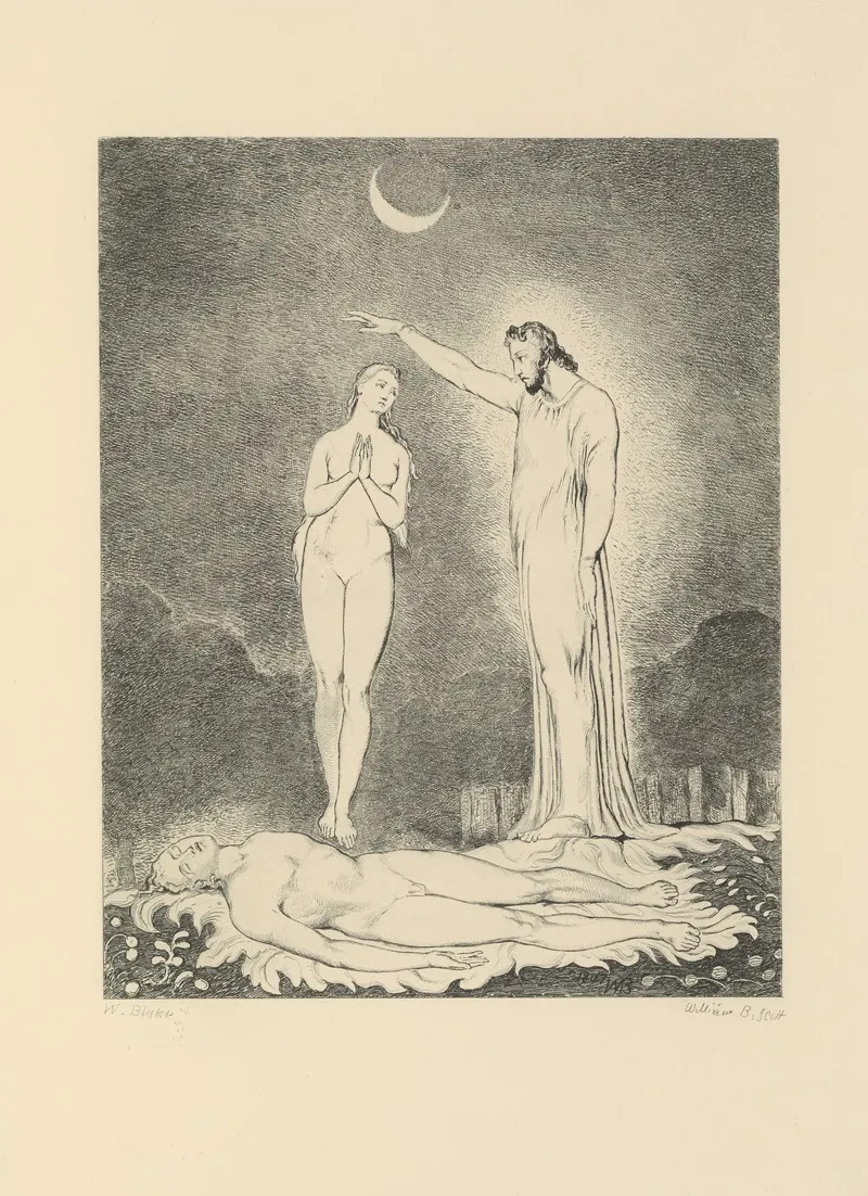 William Blake Etchings From His Works Pl 7 by William Bell Scott - Canvas Print