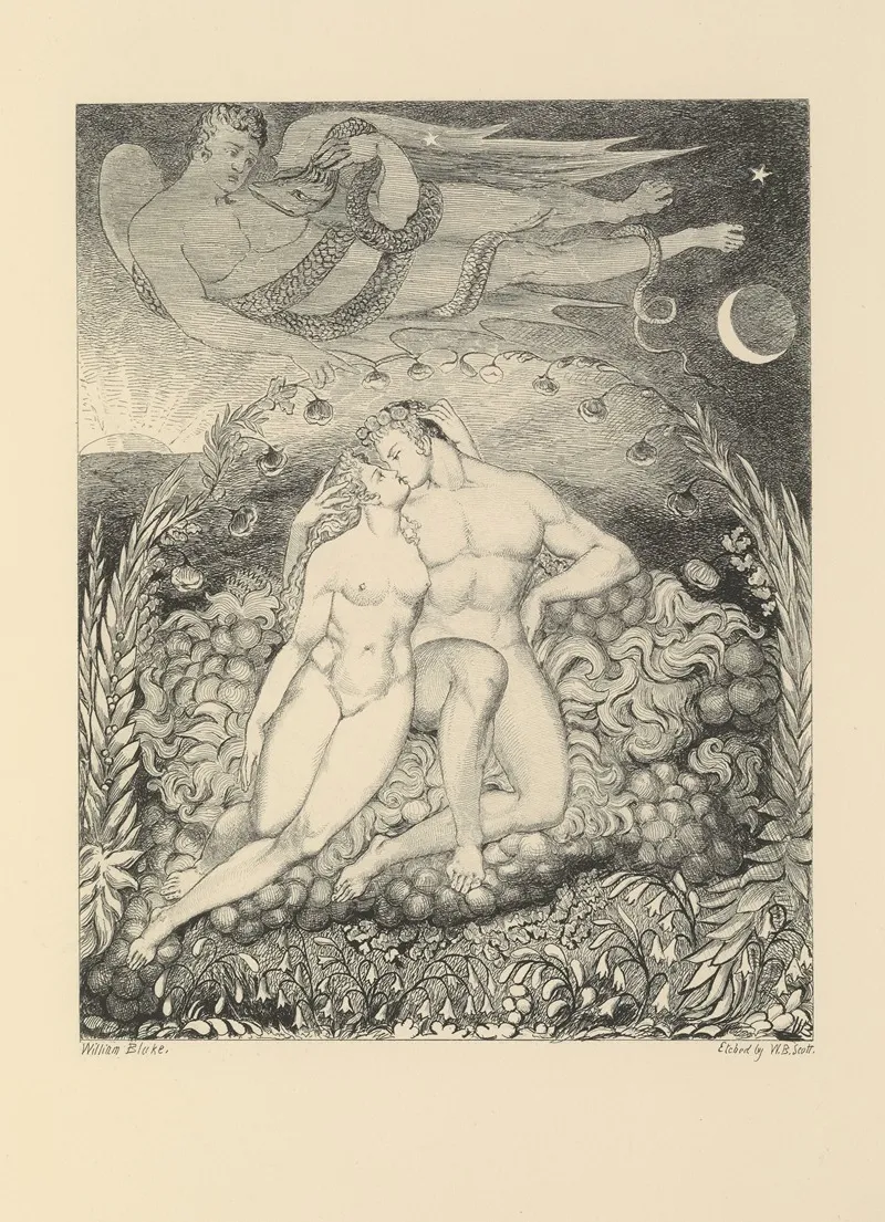 William Blake Etchings From His Works Pl 8 by William Bell Scott - Canvas Print