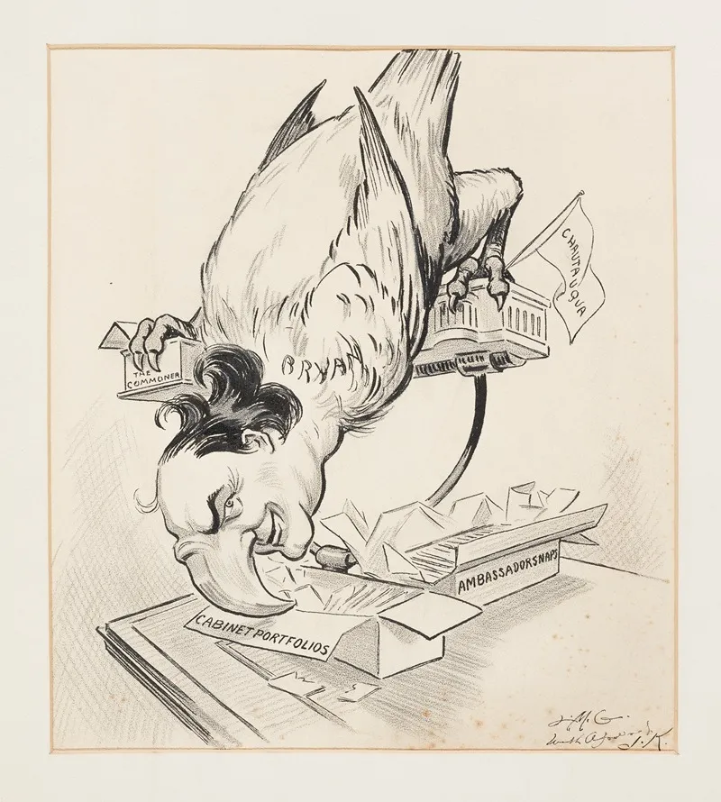 William Jennings Bryan Depicted As A Bird Stands On A Perch Made From Buildings Representing Chautauqua And The Commoner by Louis Glackens - Canvas Print