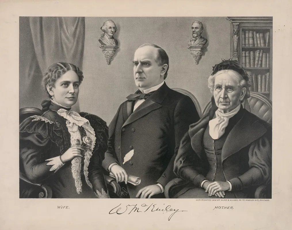 William Mckinley His Wife His Mother by Kurz &amp; Allison - Canvas Print