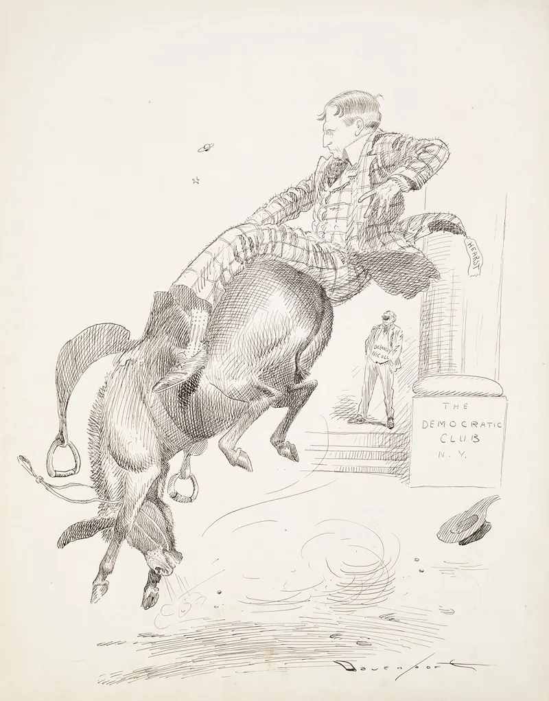 William Randolph Hearst About To Fall Off Of A Bucking Democrat Donkey In Front Of The Democratic Club N Y