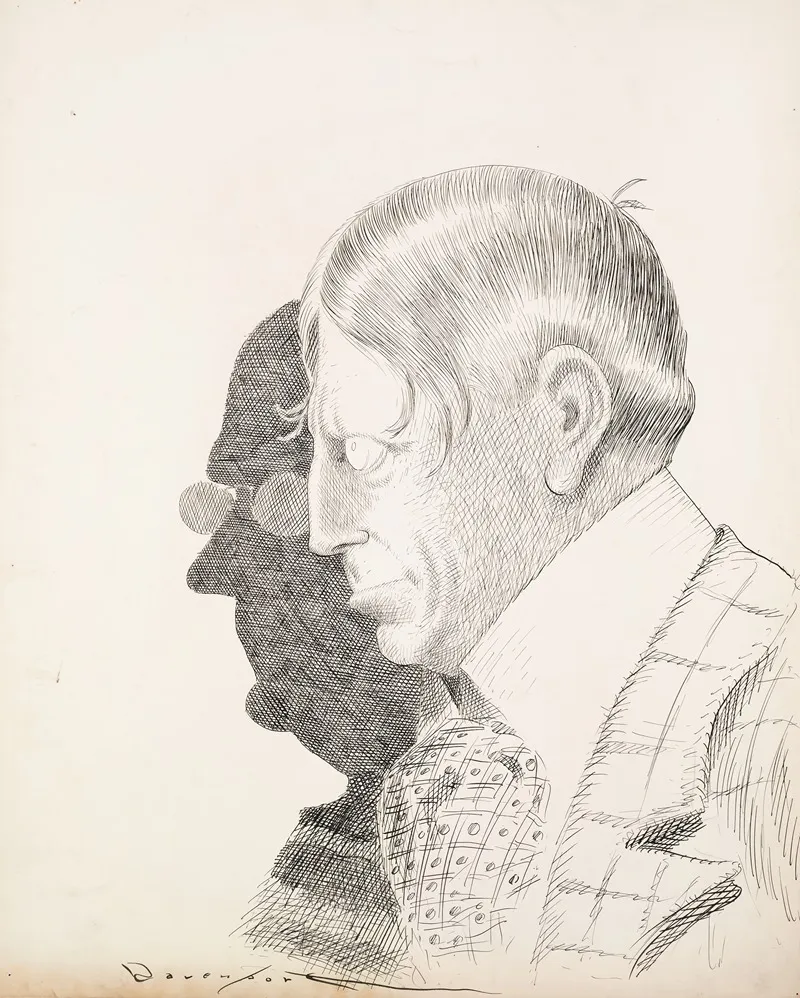 William Randolph Hearst In Silhouette With The Shadow Of Another Man In Glasses Behind Him