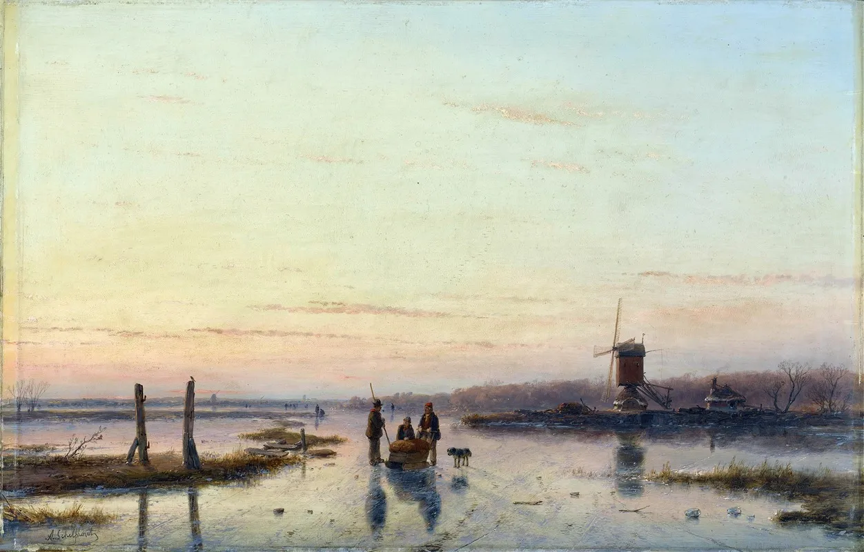 Windmill Beside A Frozen River