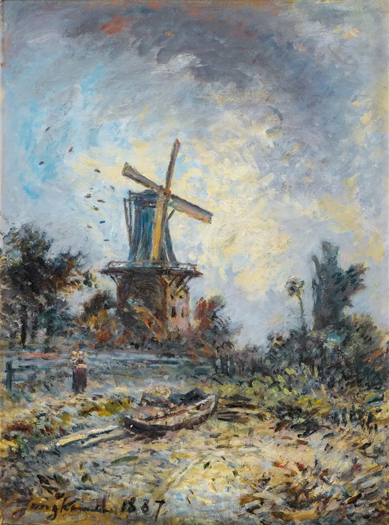 Windmill In Dordrecht by Johan Barthold Jongkind - Canvas Print