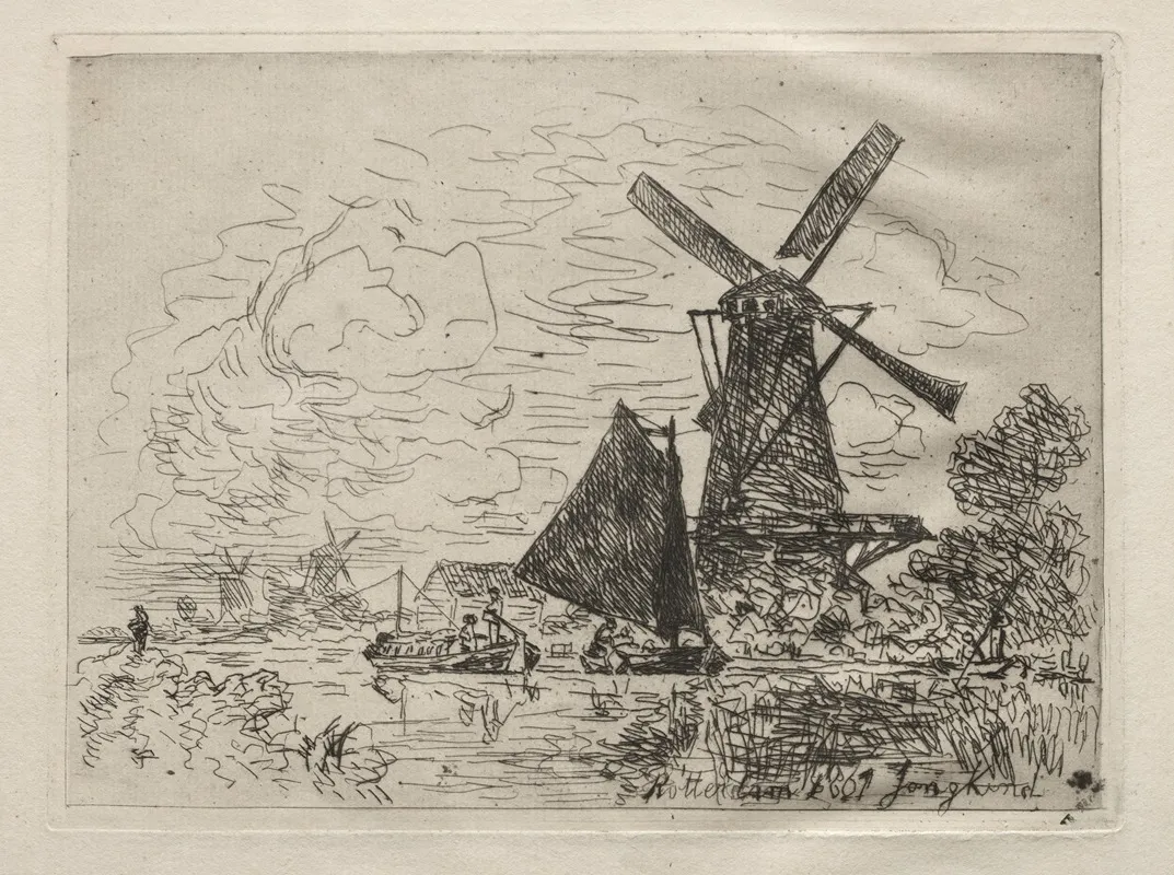 Windmills In Holland by Johan Barthold Jongkind - Canvas Print