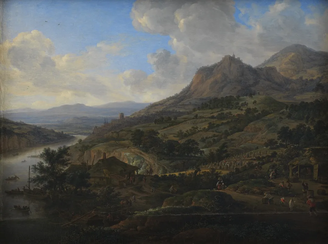 Wine Harvest At The Rhine by Herman Saftleven - Canvas Print