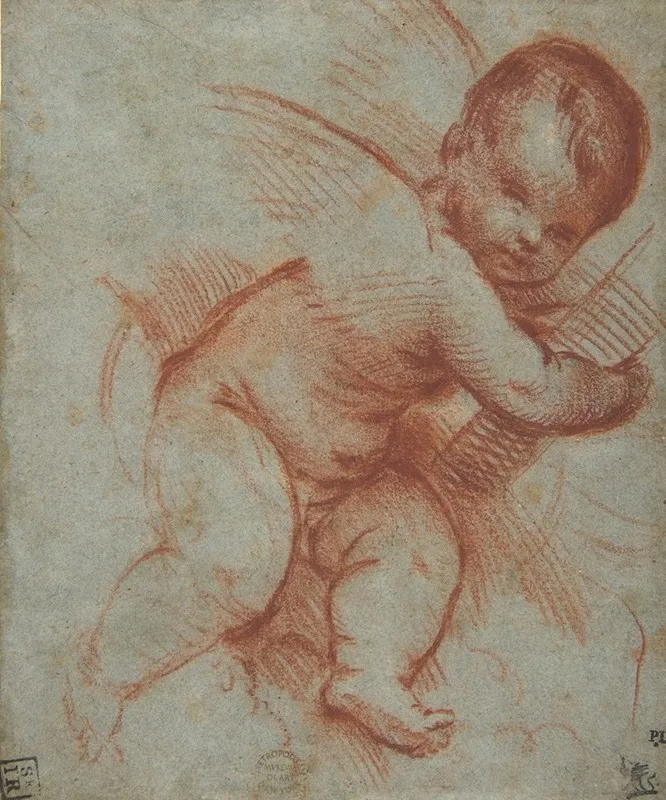 Winged Putto Holding The Base Of A Cross
