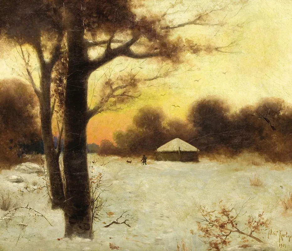 Winter Cottage by Julius Sergius Klever - Canvas Print