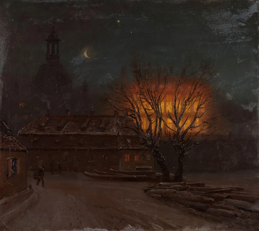 Winter Evening In Dresden by Knud Baade - Canvas Print