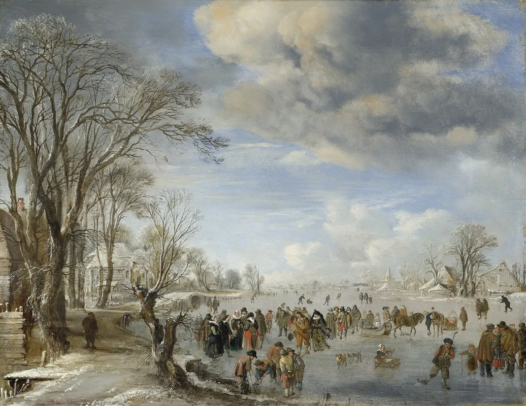 Winter In Holland Skating Scene by Aert van der Neer - Canvas Print