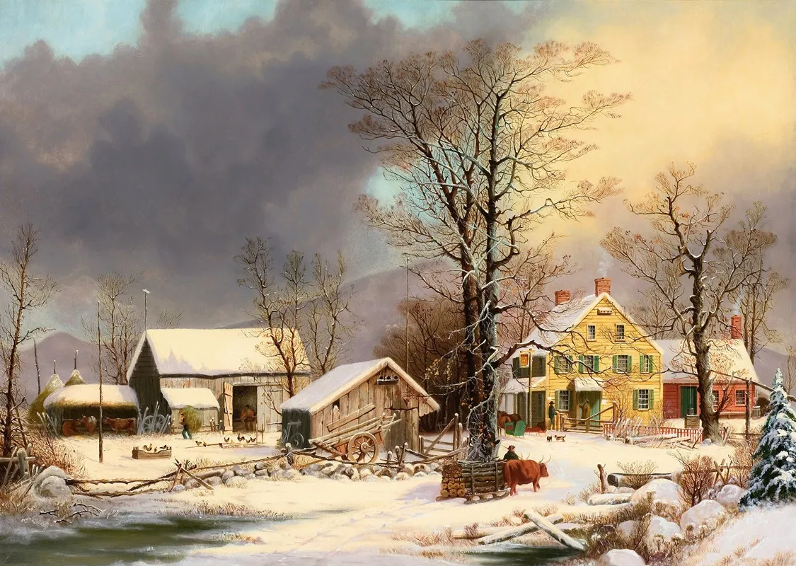 Winter In The Country A Cold Morning 2 by George Henry Durrie - Canvas Print