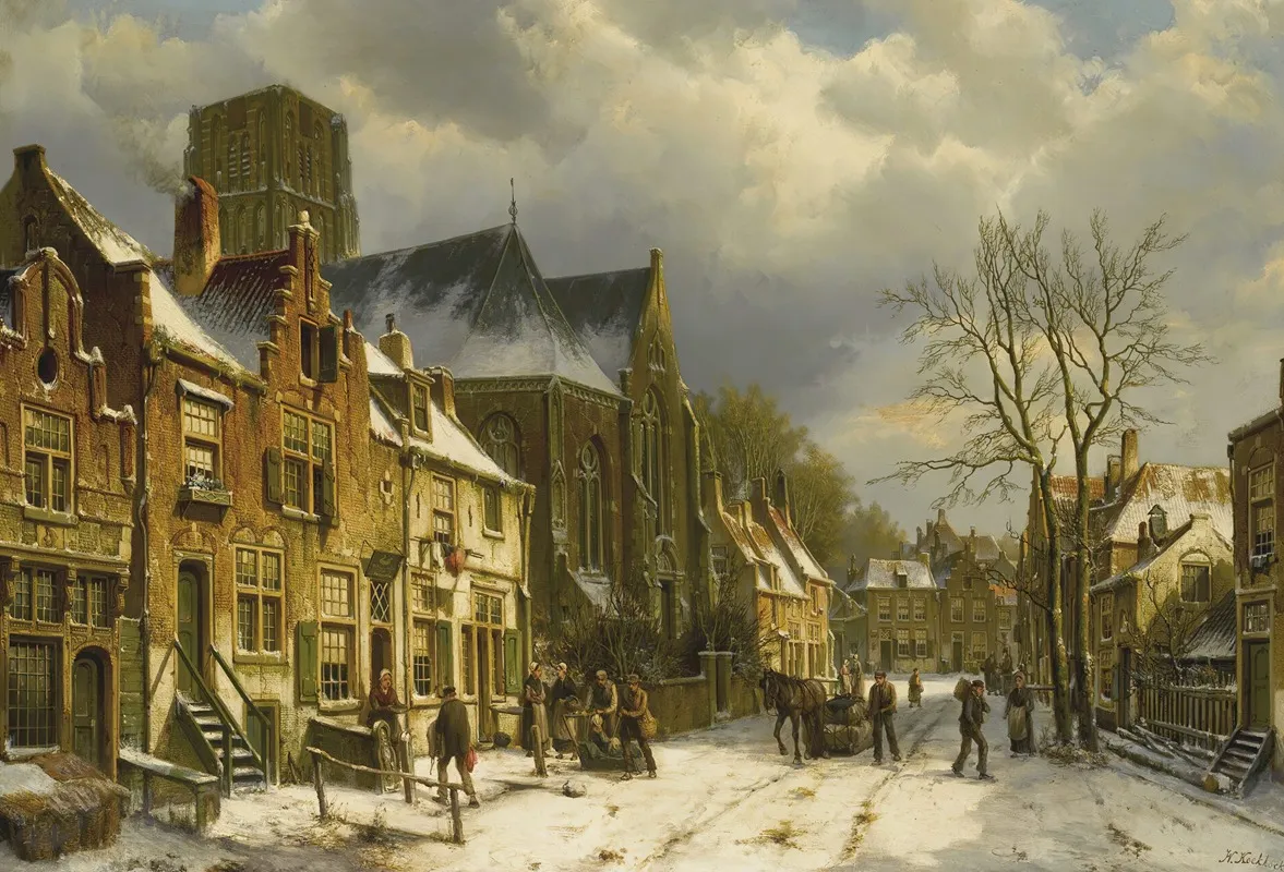 Winter In The Streets Of A Dutch Town by Willem Koekkoek - Canvas Print