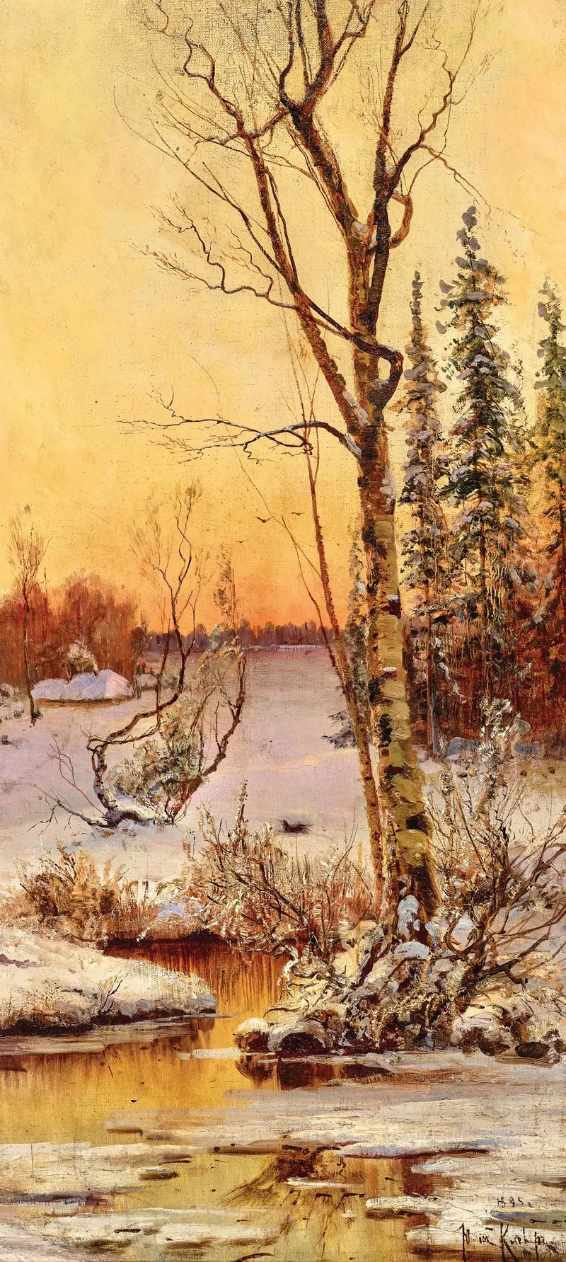 Winter Landscape At Sunset 2 by Julius Sergius Klever - Canvas Print