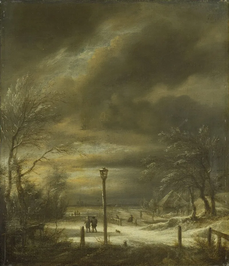 Winter Landscape Near Haarlem With A Lamppost