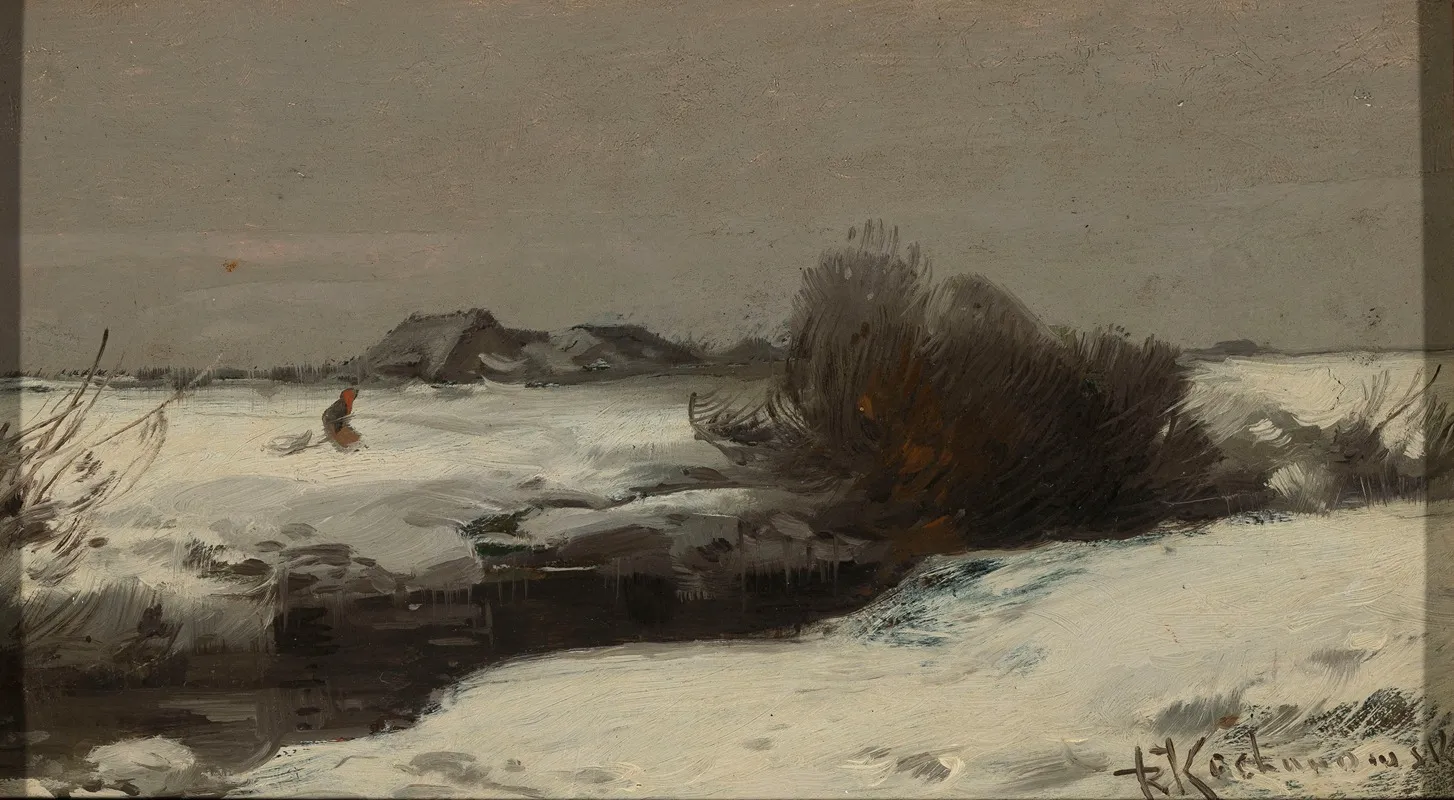Winter Landscape With A Stream by Roman Kazimierz Kochanowski - Canvas Print