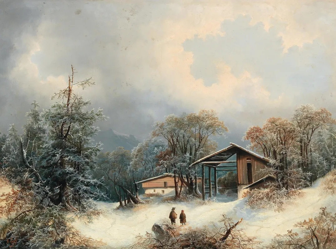 Winter Landscape With Decorative Figures by Albert Lang - Canvas Print