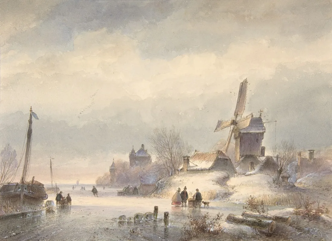 Winter Landscape With Frozen River by Lodewijk Johannes Kleijn - Canvas Print