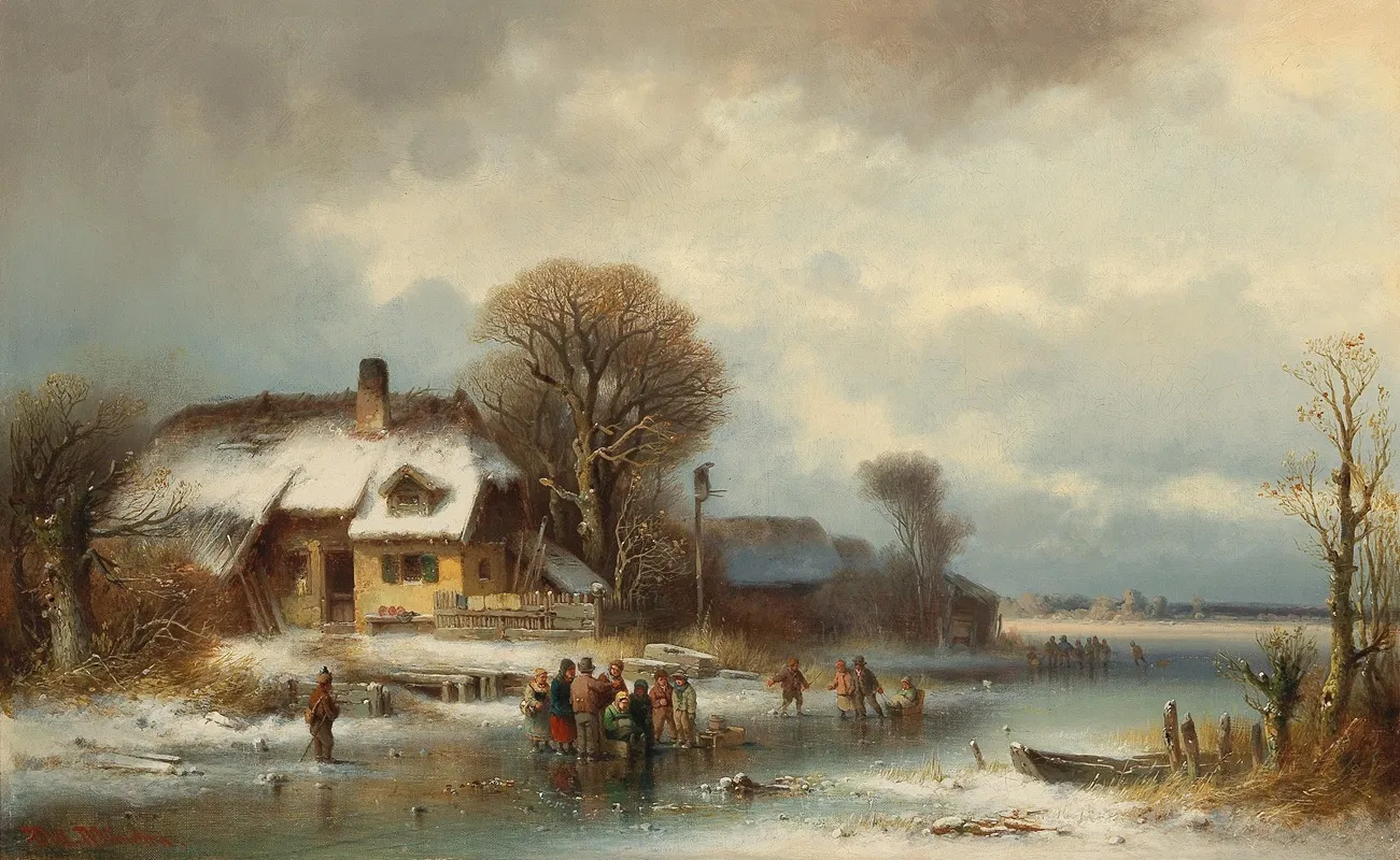 Winter Landscape With Ice Skaters 2 by Anton Doll - Canvas Print