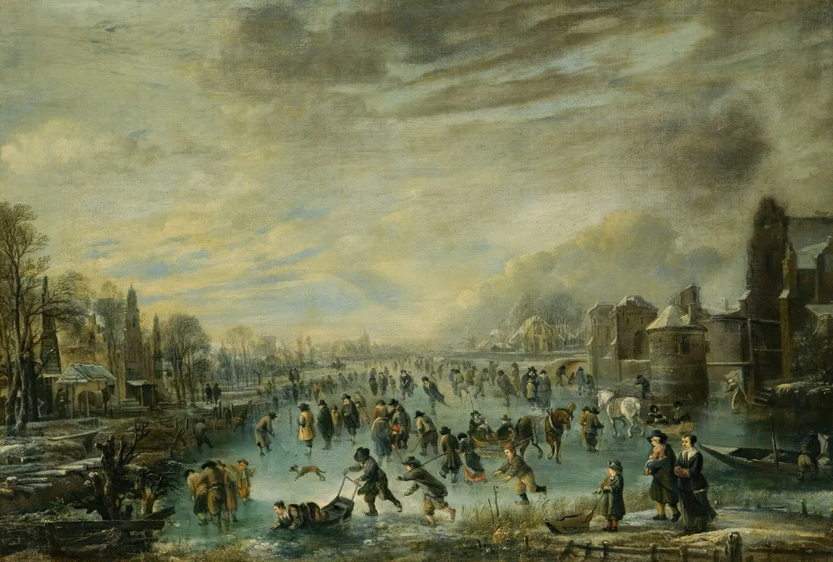 Winter Landscape With Skaters by Aert van der Neer - Canvas Print
