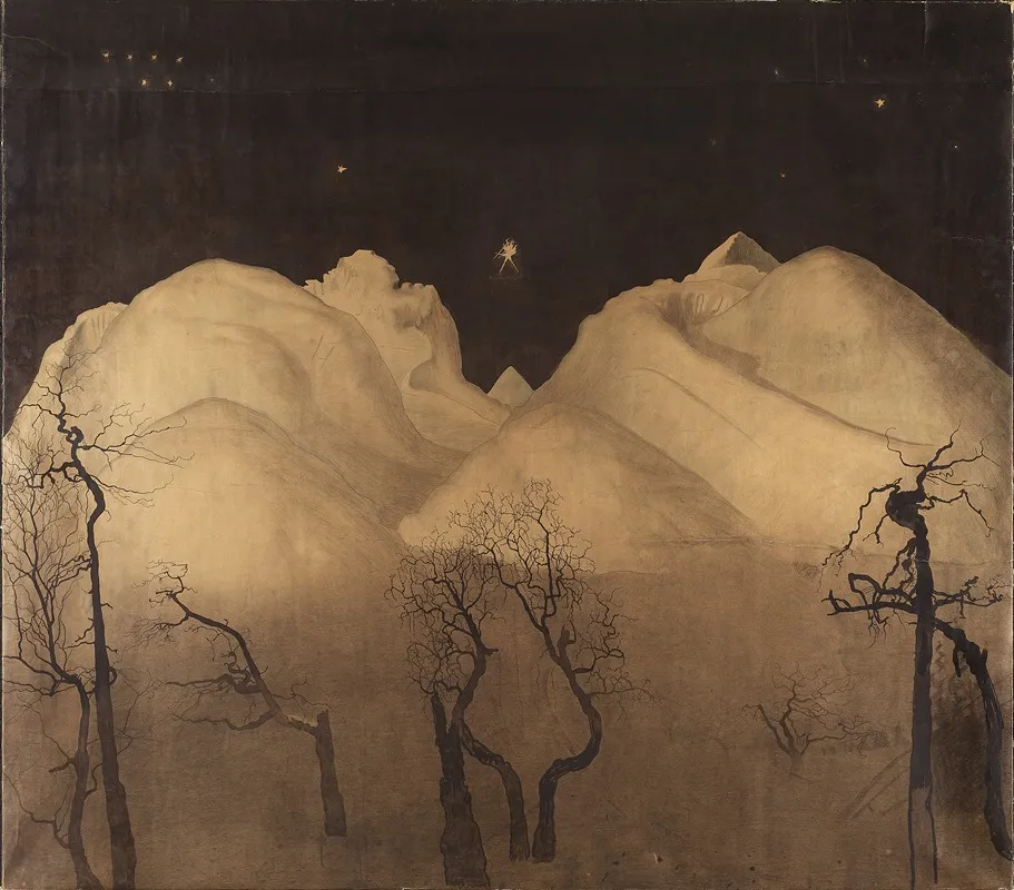Winter Night In The Mountains Study by Harald Sohlberg - Canvas Print