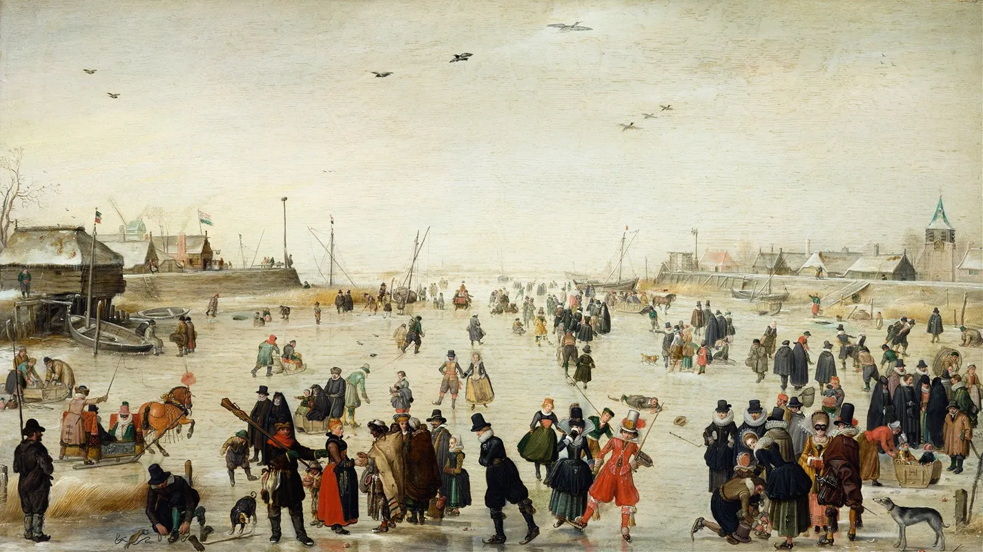 Winter Scene On A Frozen Canal by Hendrick Avercamp - Canvas Print