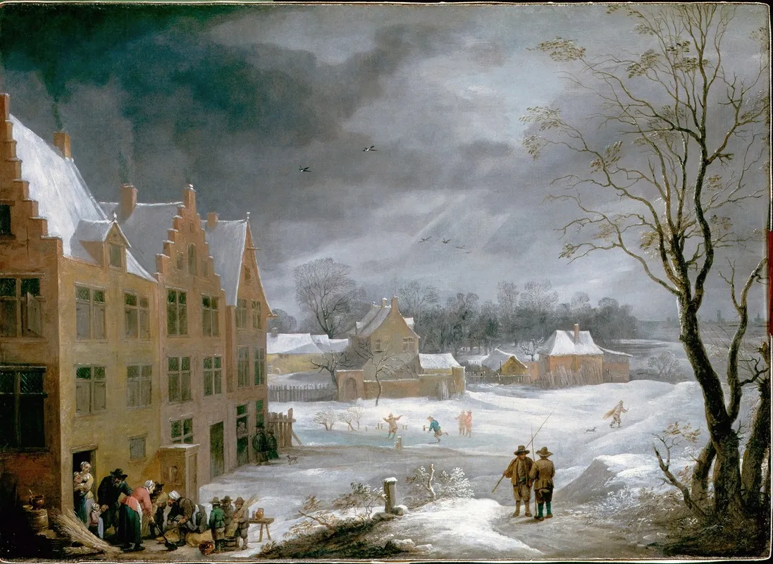 Winter Scene With A Man Killing A Pig by David Teniers The Younger - Canvas Print