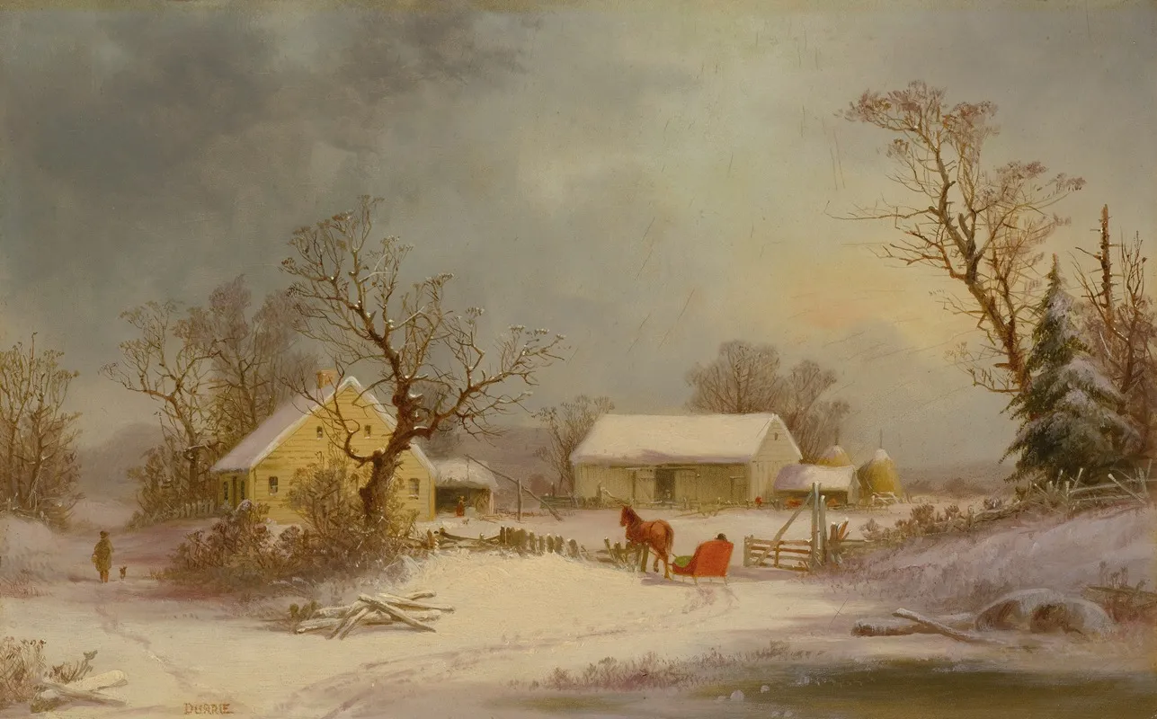 Winter Time On The Farm by George Henry Durrie - Canvas Print