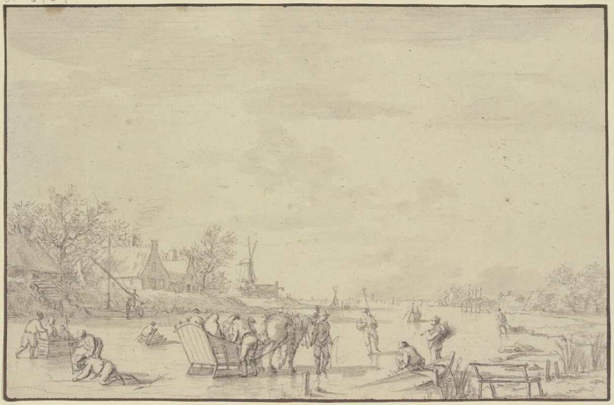 Winterlandschaft Auf Dem Eis Ein Schlitten