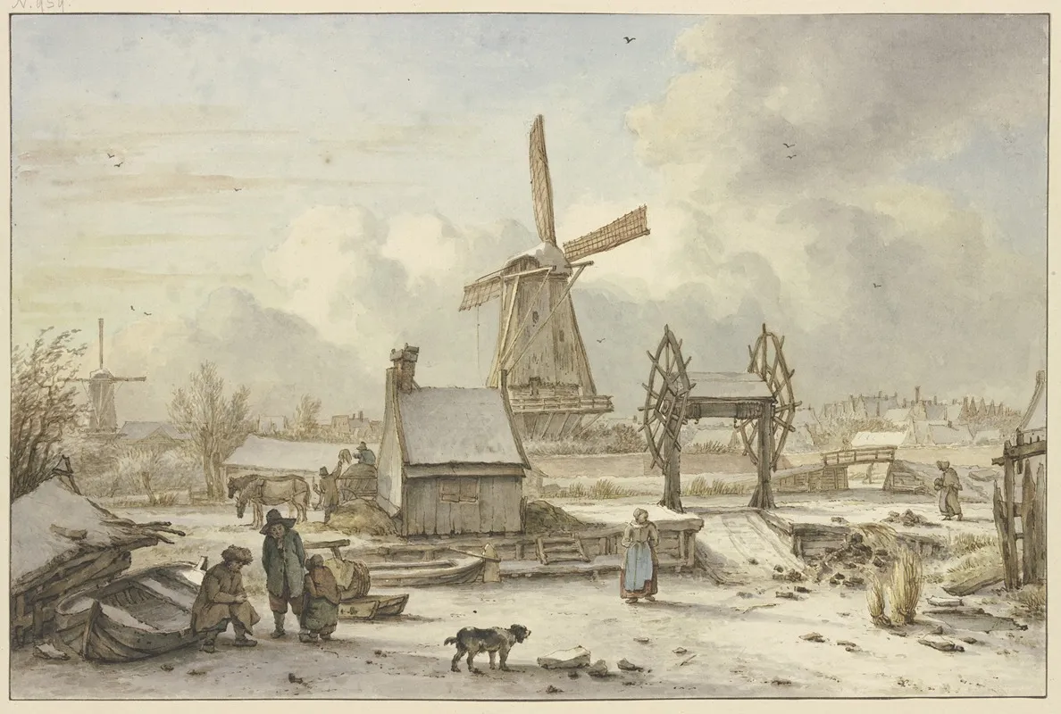 Winterlandschaft Mit Schiffhebewerk Und Windmuhle by Jan Hulswit - Canvas Print