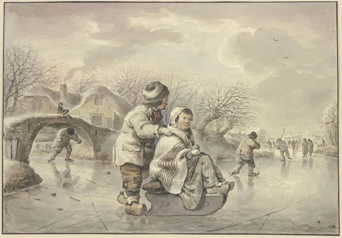 Winterlandschaft Mit Schlittschuhlaufern
