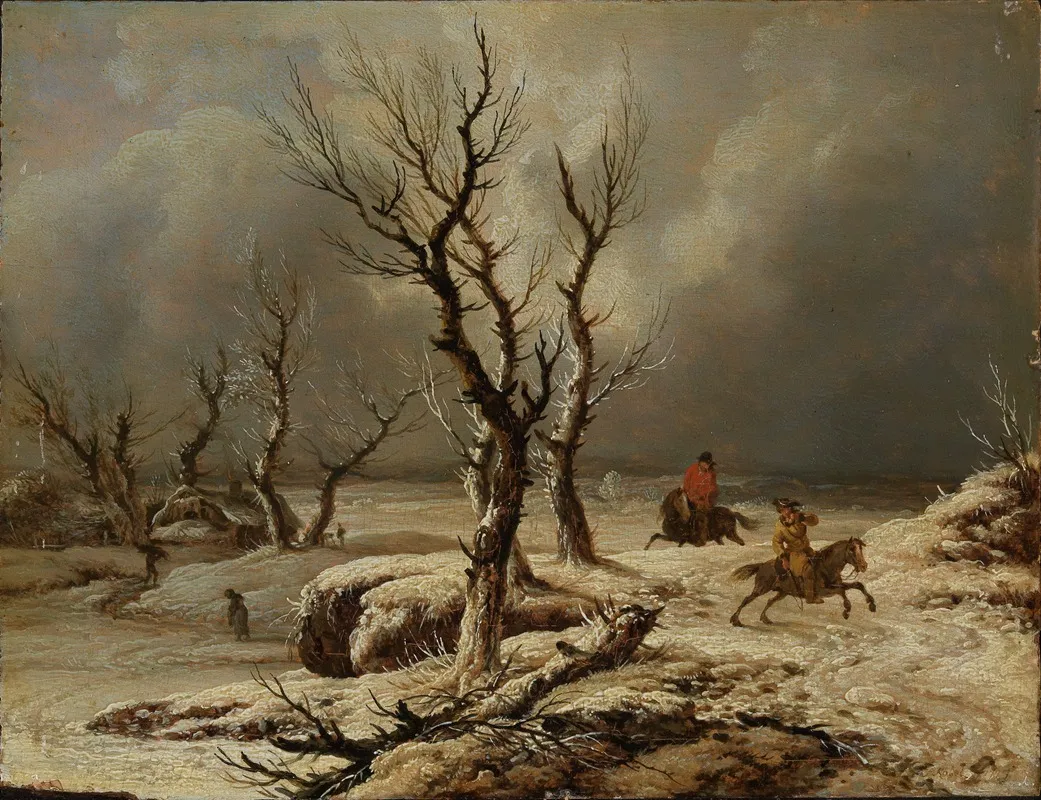 Winterlandschaft Mit Zwei Reitern
