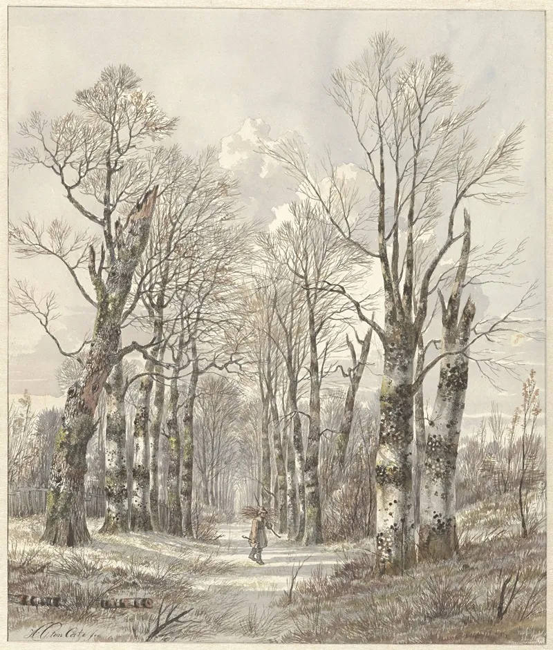 Winterlandschap Met Houtsprokkelaar Op Bospad by Hendrik Gerrit ten Cate - Canvas Print