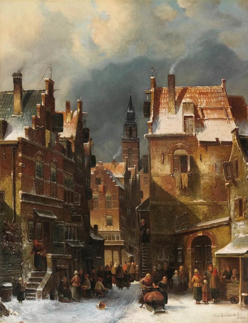 Winterliche Stadtansicht 2 by Charles Leickert - Canvas Print