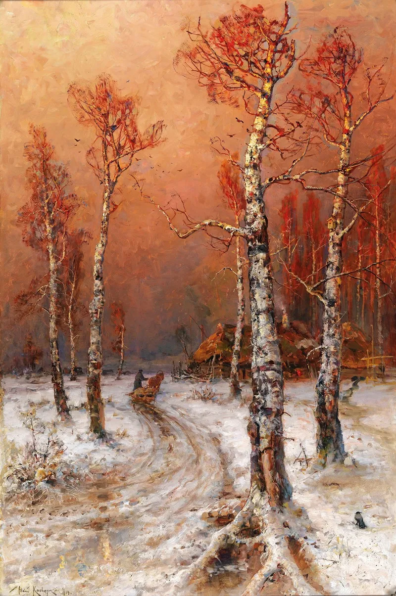 Winterstimmung Mit Saatkrahen by Julius Sergius Klever - Canvas Print