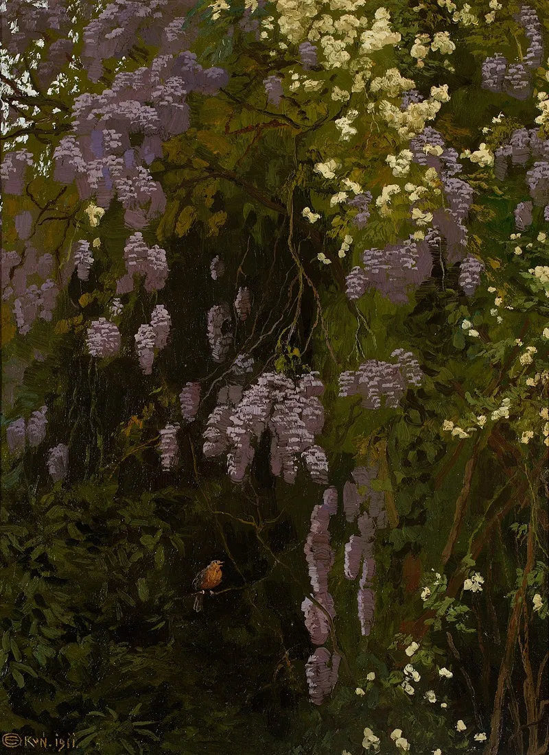 Wisterias In Bloom by Edward Okuń - Canvas Print