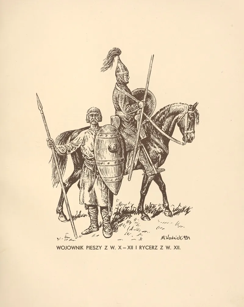 Wojownik Pieszy Z W X Xii I Rycerz Z W Xii by Mieczysław Kazimierz Wodnicki - Canvas Print