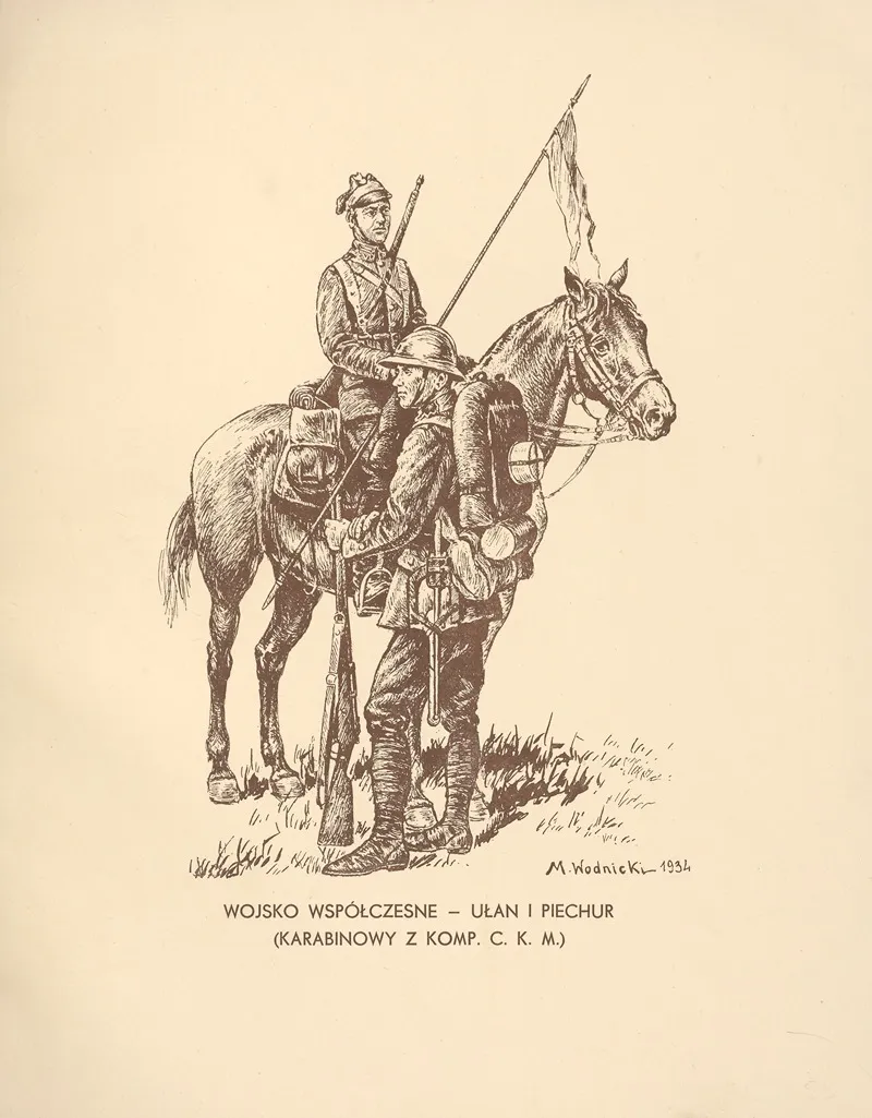 Wojsko Wspolczesne Ulan I Piechur Karabinowy Z Kompanji C K M by Mieczysław Kazimierz Wodnicki - Canvas Print