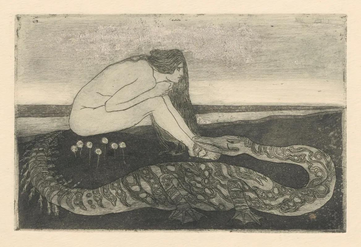 Woman And Dragon by Jan Rembowski - Canvas Print