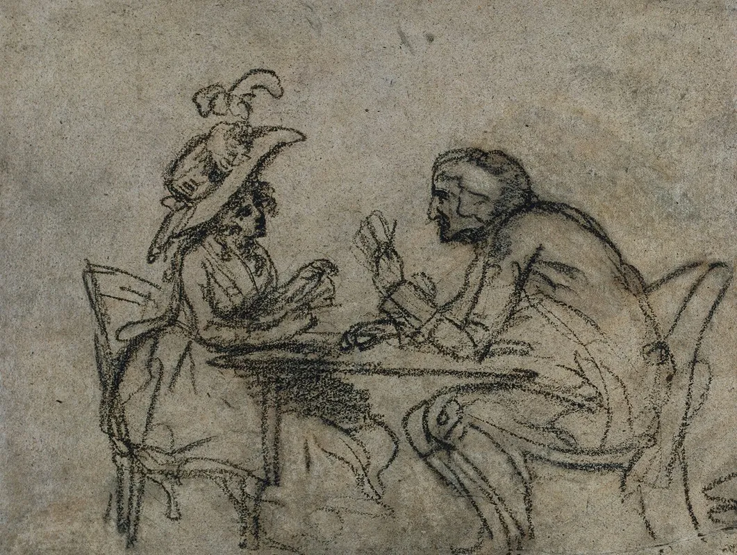Woman And Man Playing Cards Verso