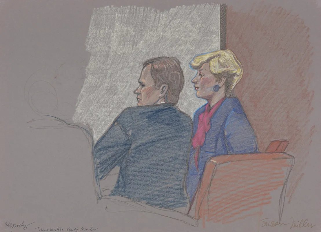 Woman And Man Seated At An Unidentified Trial Possibly Related To Texas V Sue O Miller A Child Kidnapping Case by Brigitte Woosley - Canvas Print