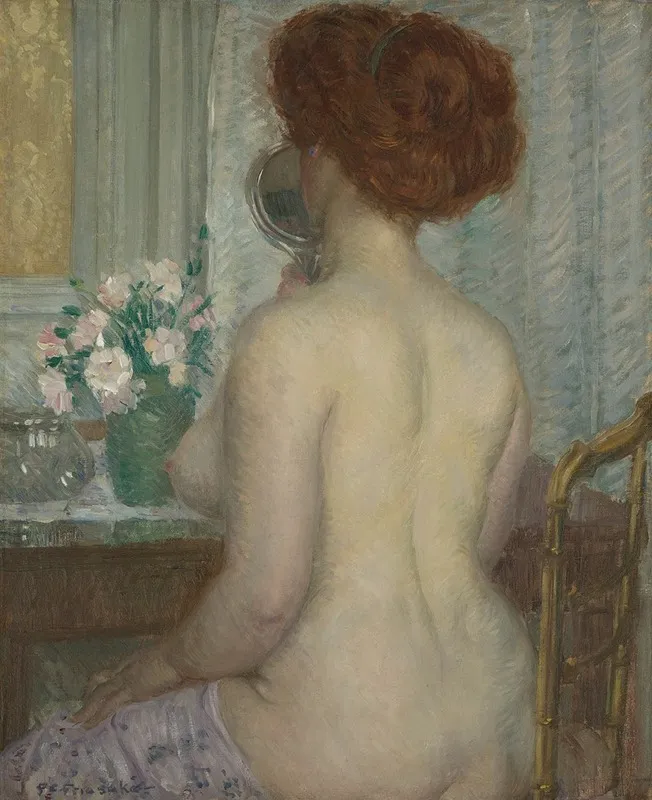 Woman At A Dressing Table by Frederick Carl Frieseke - Canvas Print