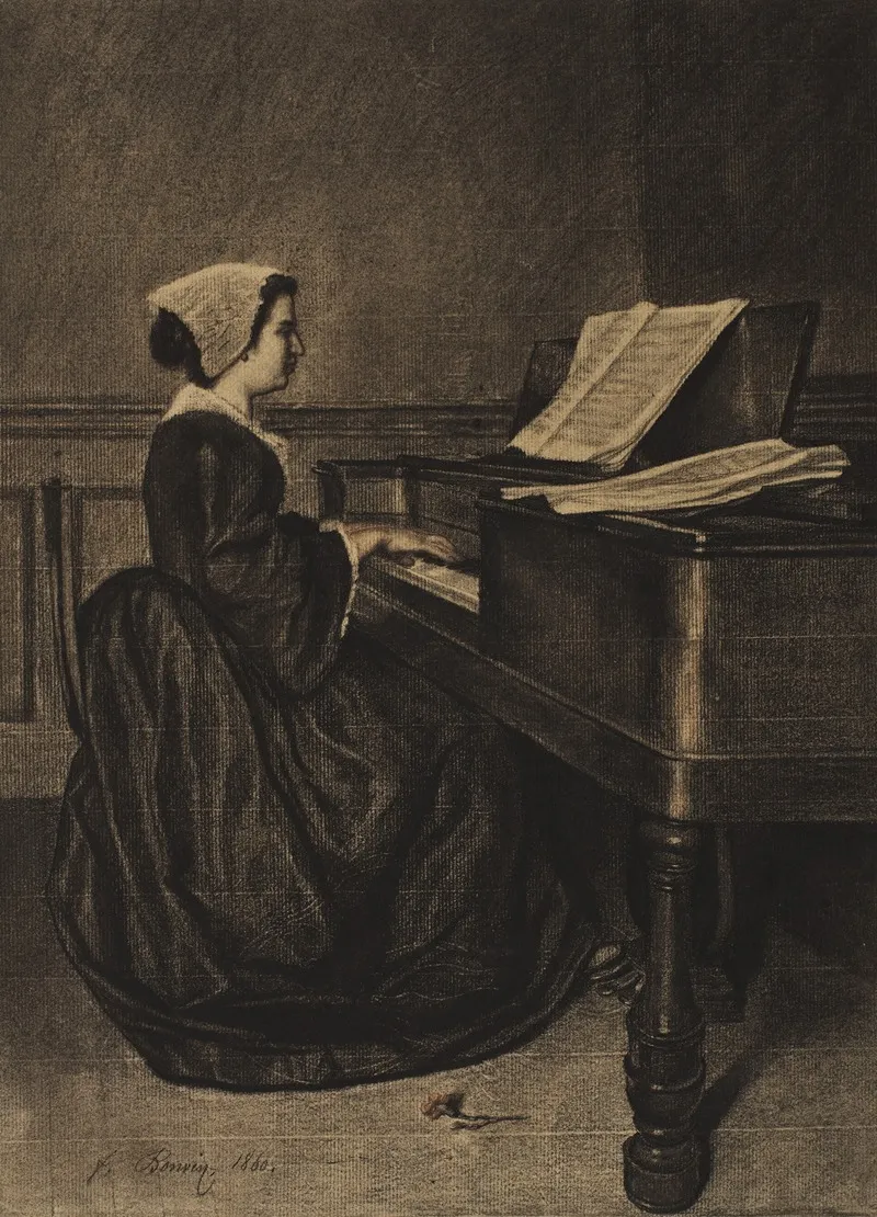 Woman At The Spinet by François Bonvin - Canvas Print