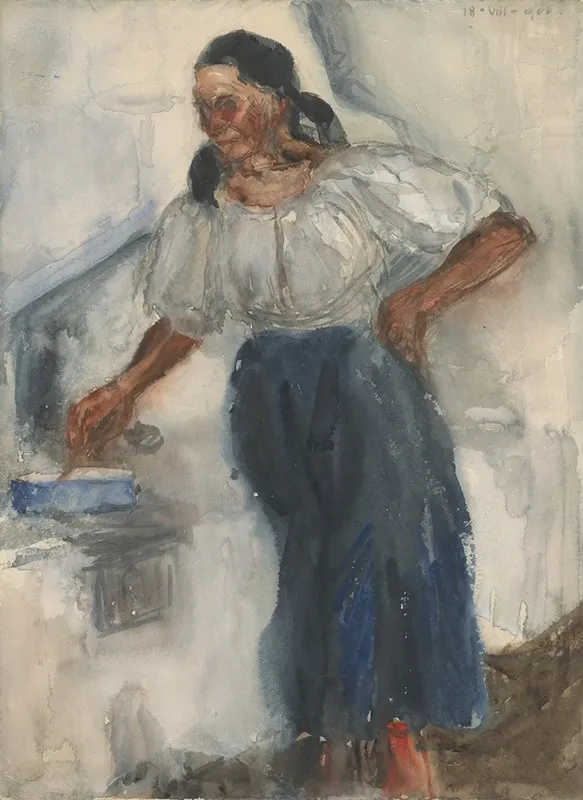 Woman At The Stove by Miloš Jiránek - Canvas Print