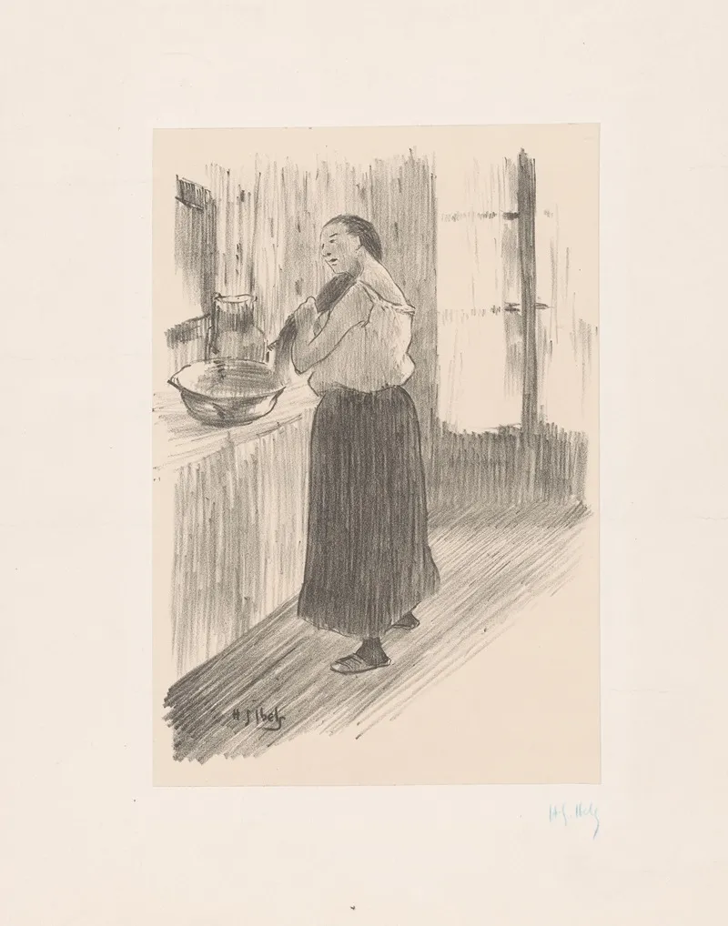 Woman Combing Her Hair In Front Of The Mirror