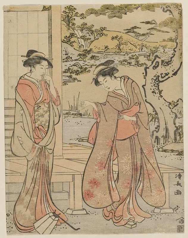 Woman Dropping A Lantern By A Porch by Torii Kiyonaga - Canvas Print
