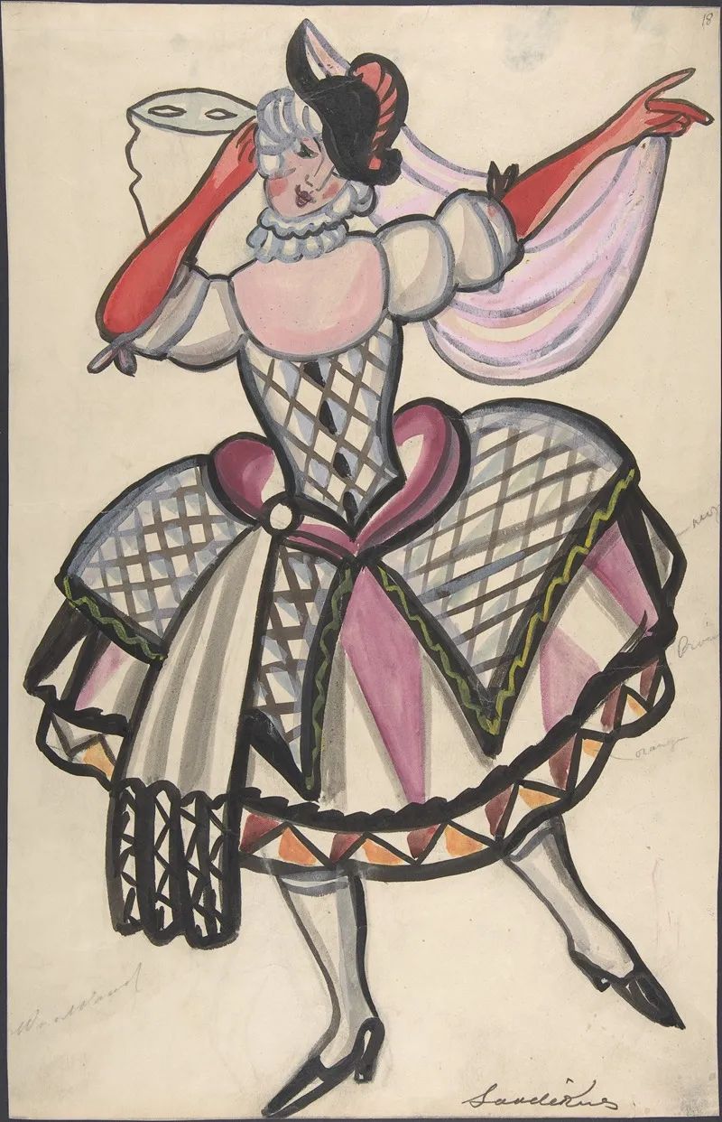 Woman In A Harlequin Costume Holding A Mask by Sergey Yurievich Sudeikin - Canvas Print