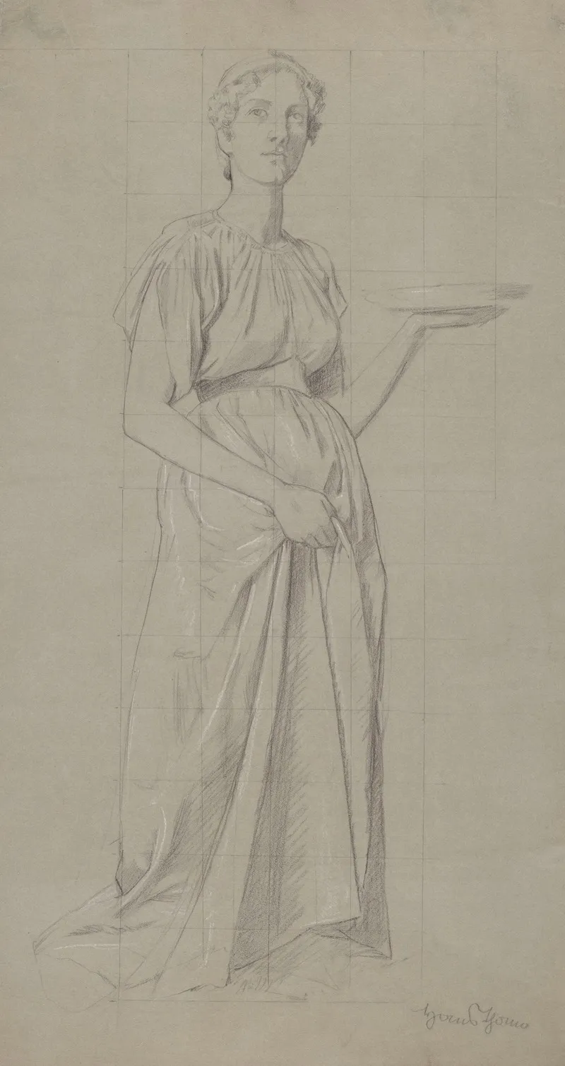 Woman In A Tunic Holding A Plate In Her Left Hand